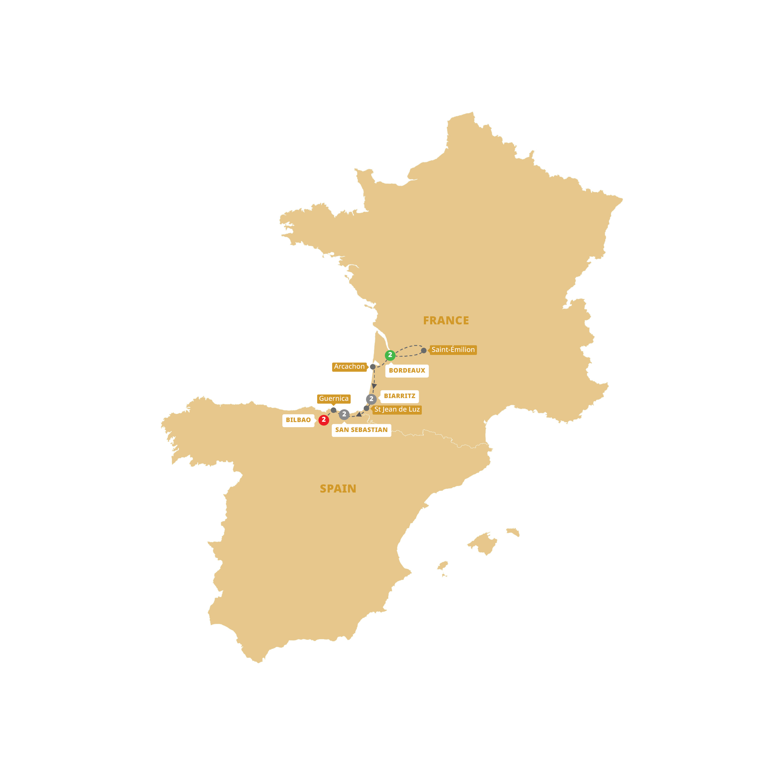 Basque Explorer France and Spain Guided Tour Map 2027