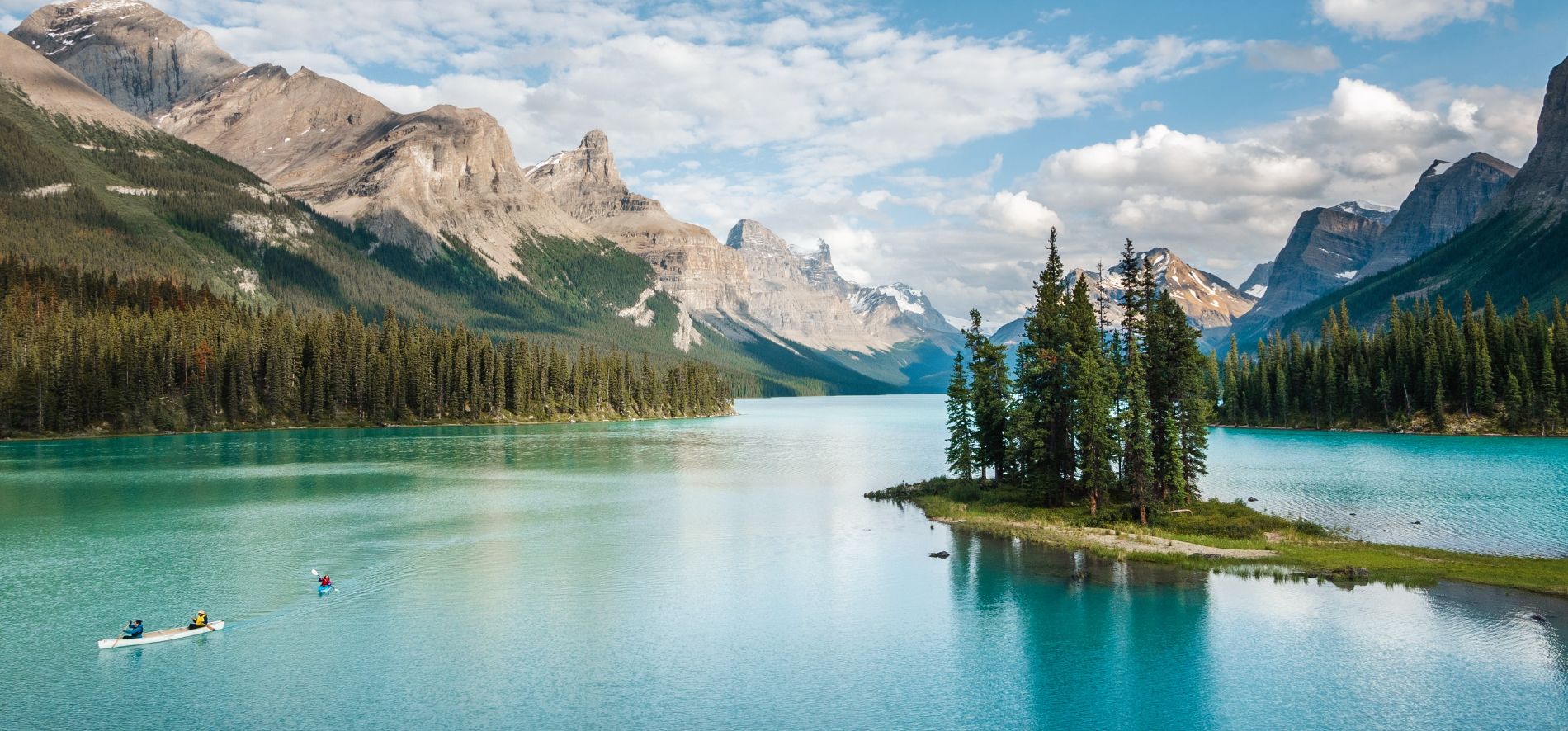 Kayaks on lake in Jasper National Park, Canada