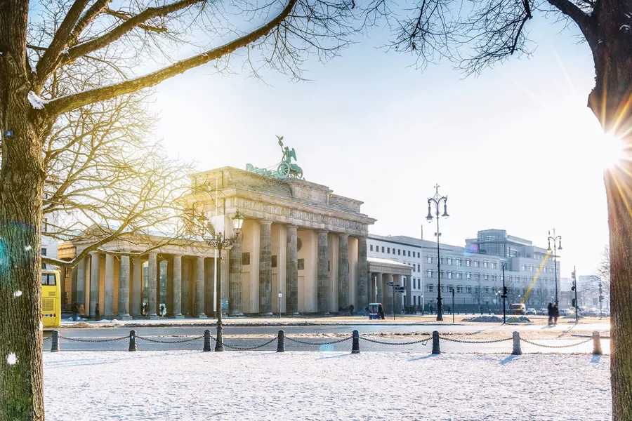 The iconic Brandenburger Tor in Berlin, Germany during winter
