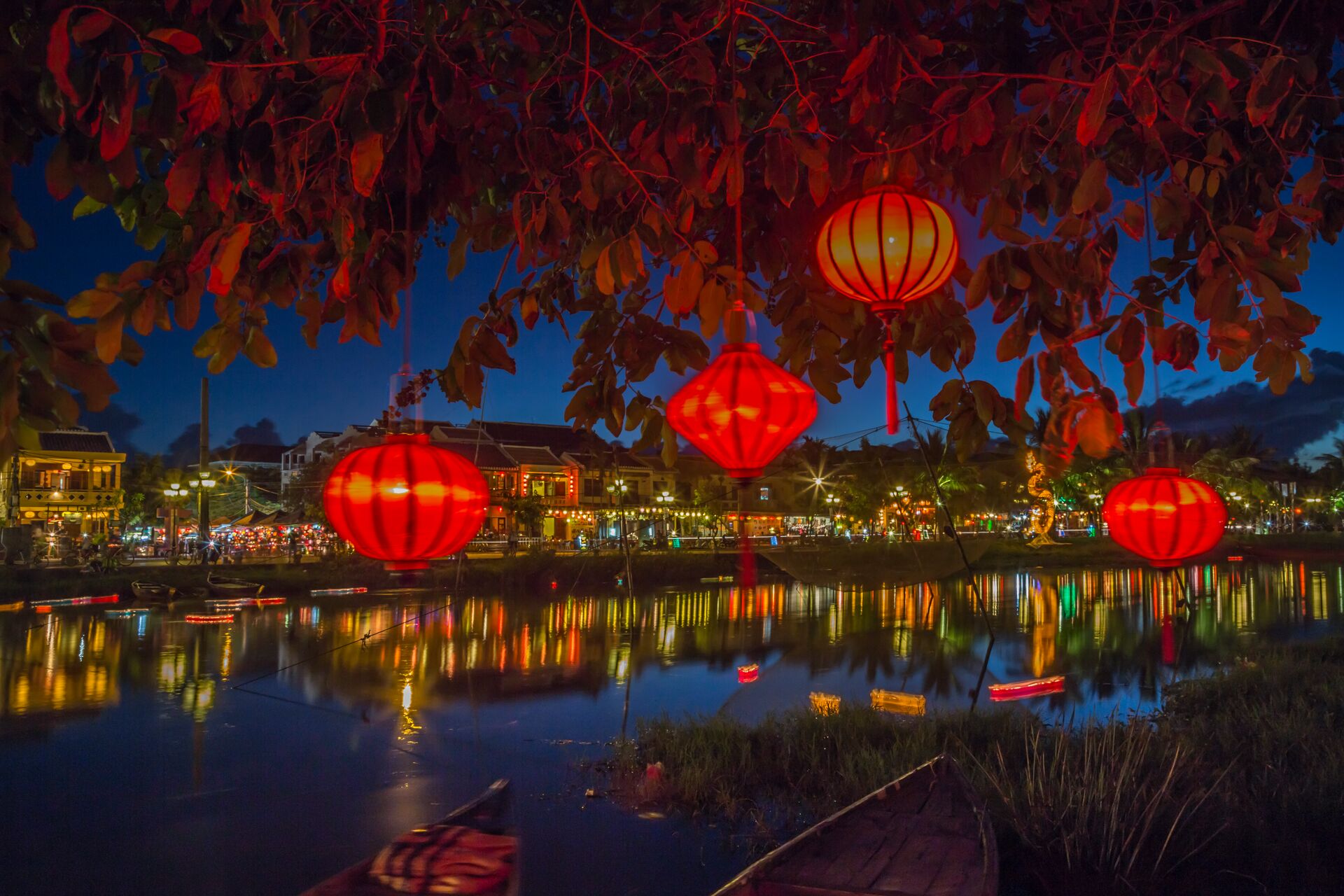 Large Lanterns And Colorful Lights On River In Hoi An, Vietnam 666691566