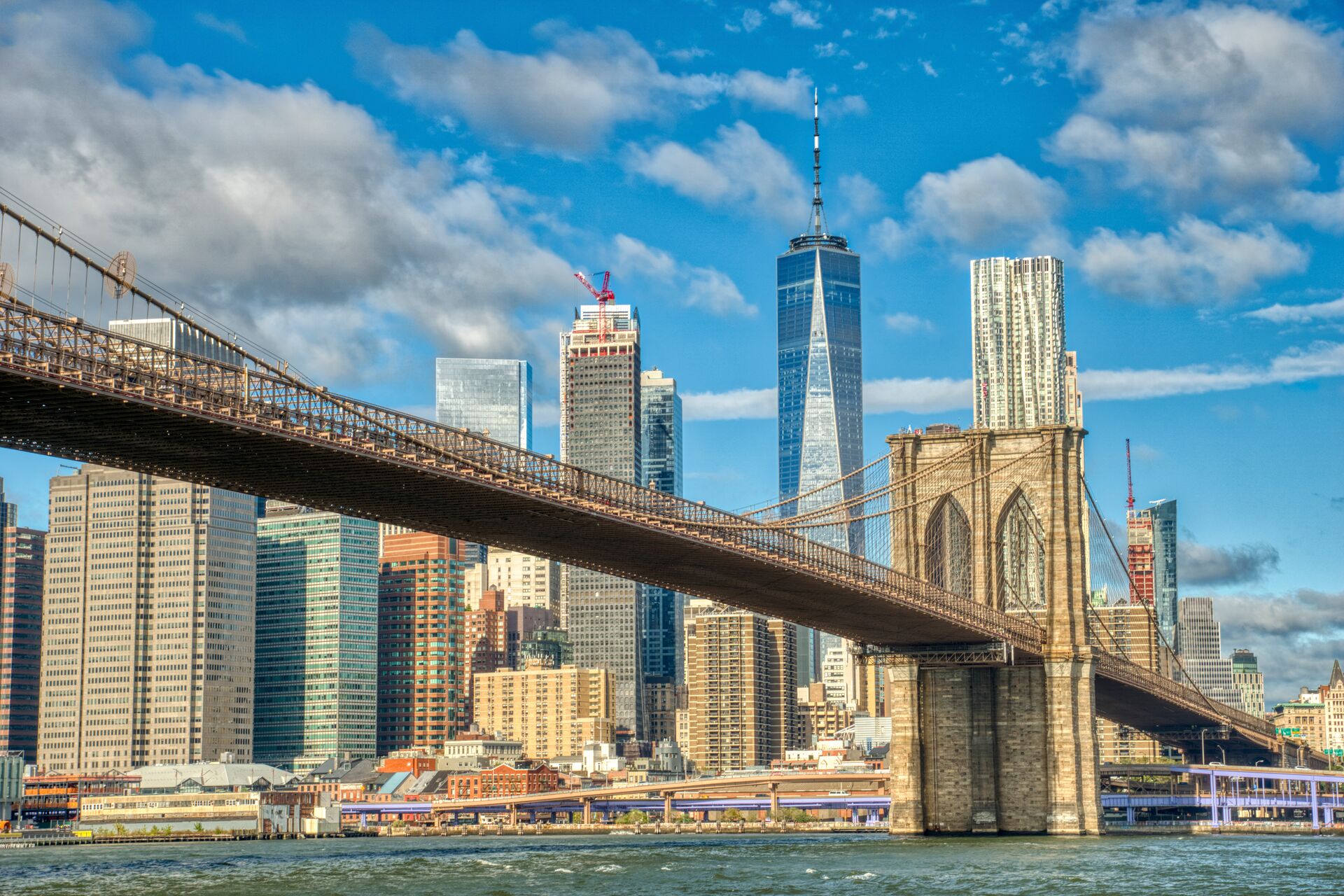 Downtown Manhattan With The Brooklyn Bridge And World Trade Center As Seen From Brooklyn New York City