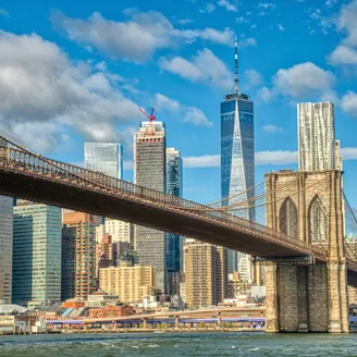 Downtown Manhattan With The Brooklyn Bridge And World Trade Center As Seen From Brooklyn New York City