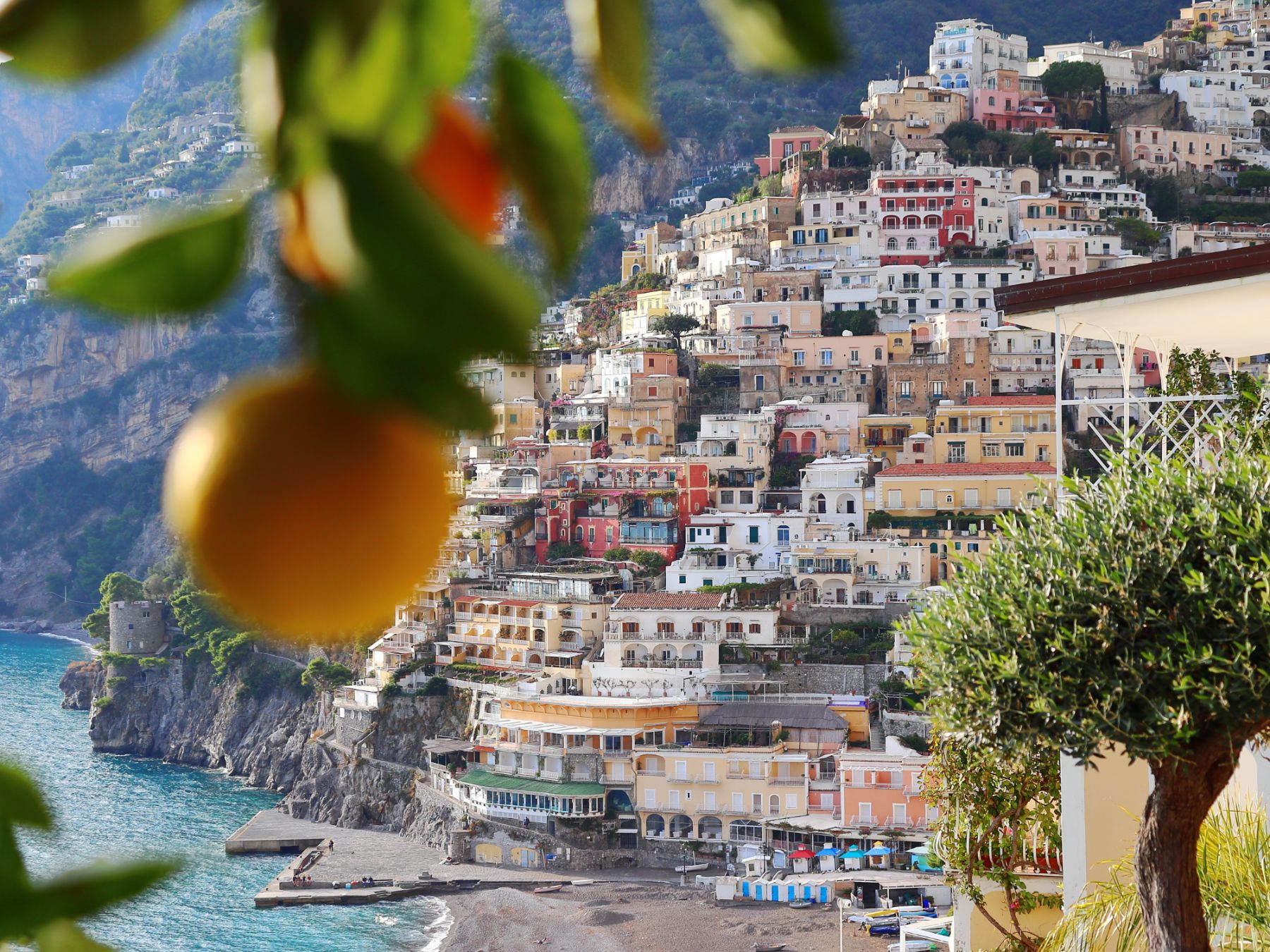 Houses on a steep hill in Amalfi Coast Italy