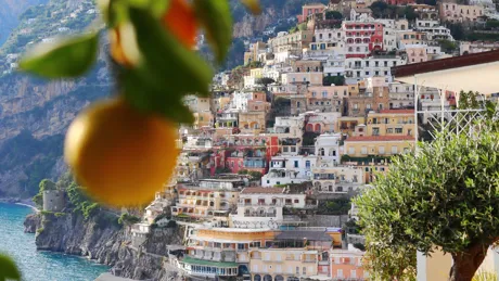 Houses on a steep hill in Amalfi Coast Italy
