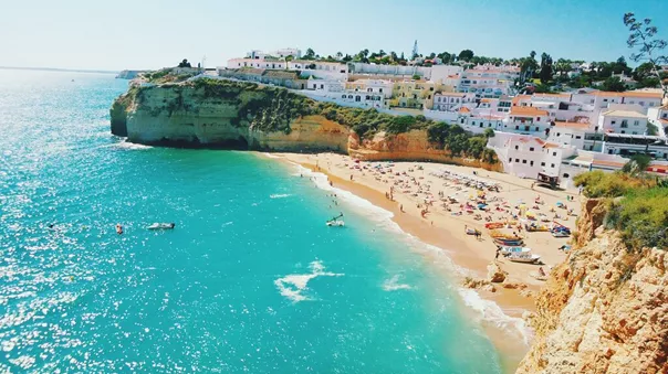 High Angle View Of Beach And Houses At Carvoeiro