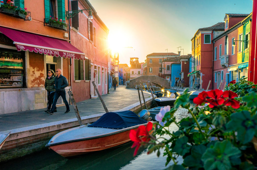 Couple of boats on Island of Burano in Venice, Italy
