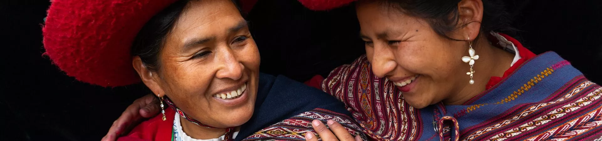 Large Portrait Of Two Local Women Who Are Close Friends, In Colourful, Predominantly Red, Traditional Local Dress And Hats, Chinchero, Sacred Valley, Peru ( 1153913714