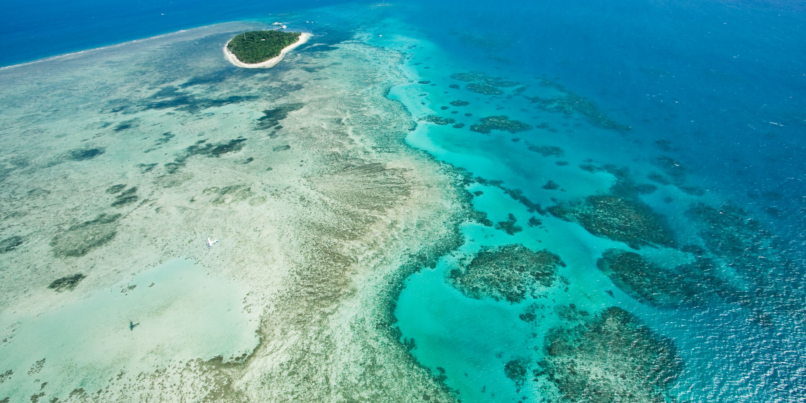 Aerial view of Green island on Great Barrier Reef