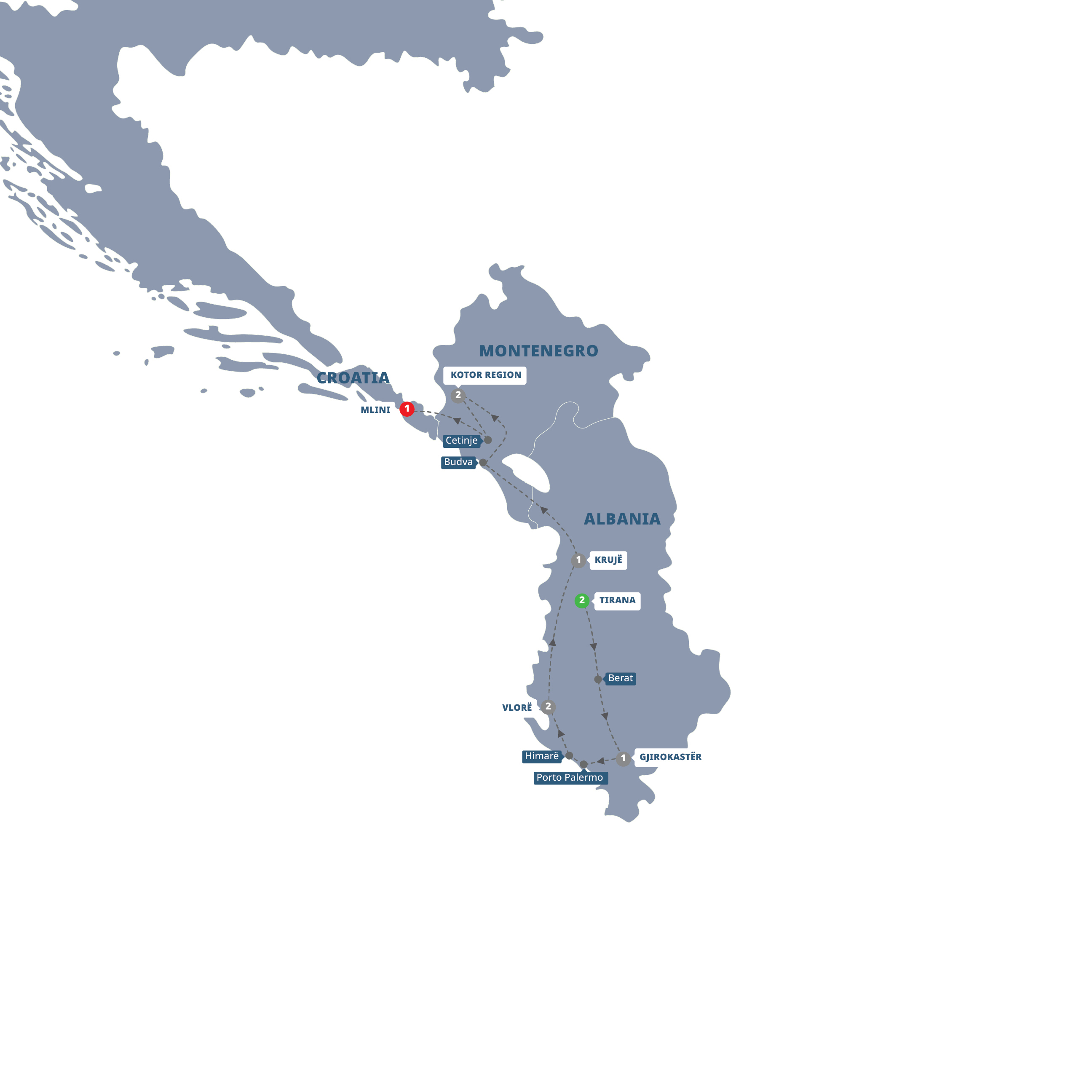 Vivid Albania and Montenegro-Small Group Guided Tour Map 2027 YALM