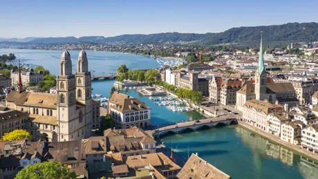 Aerial shot of Zurich Old Town in Switzerland