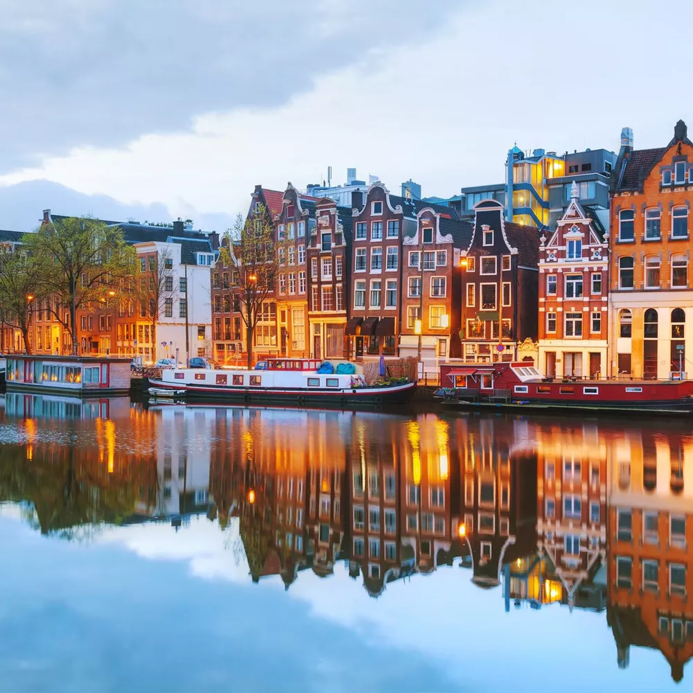 Night City View Of Amsterdam, The Netherlands