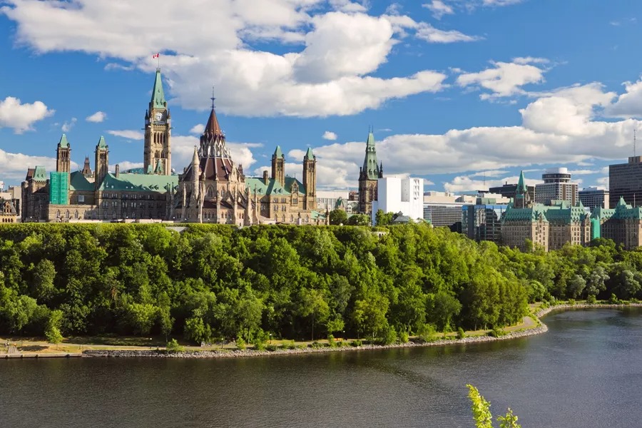 Scenic Water View Of Parliament Hill Ottawa Ontario Canada