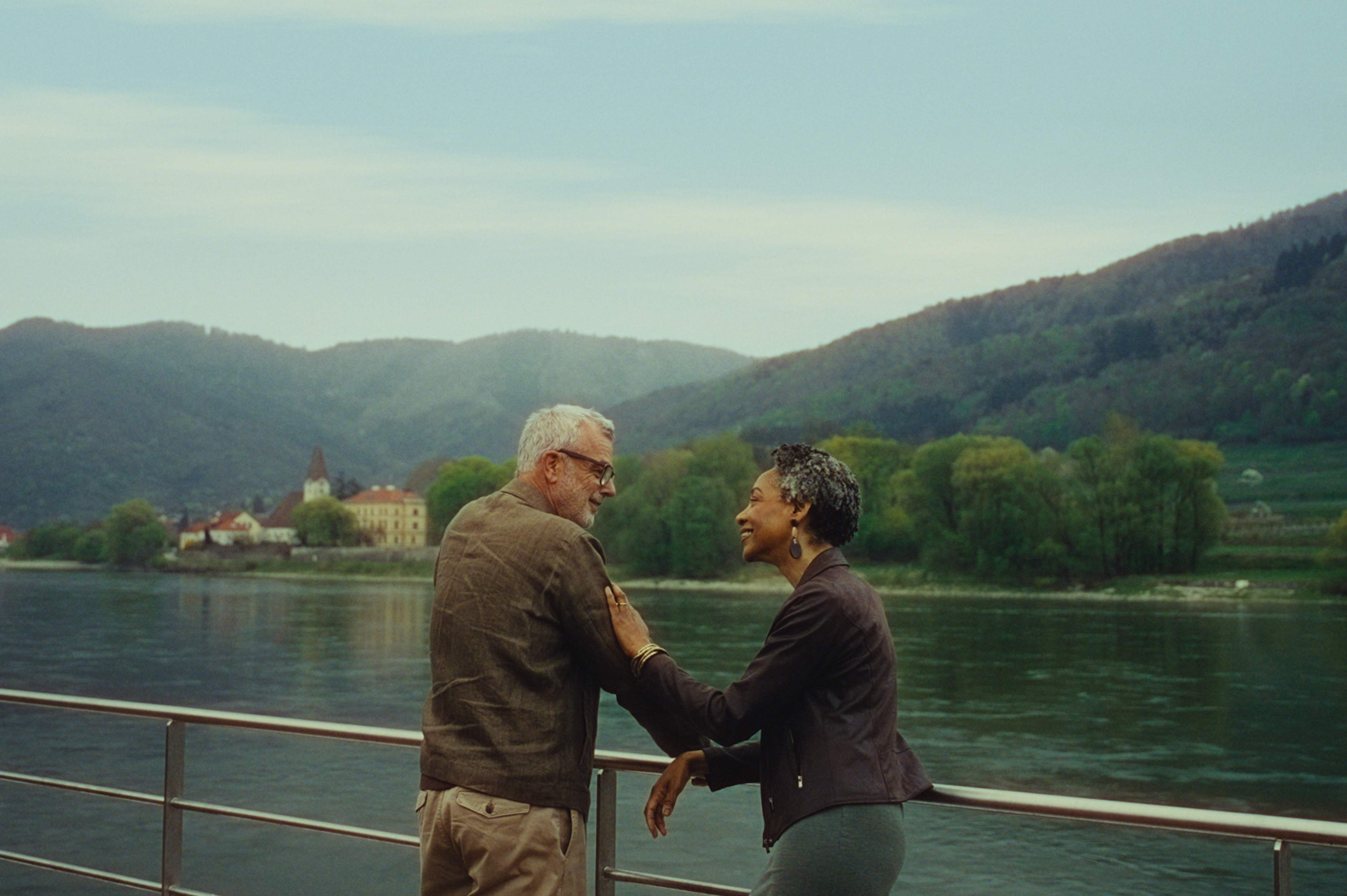 A couple on the desk of a Trafalgar river cruise ship