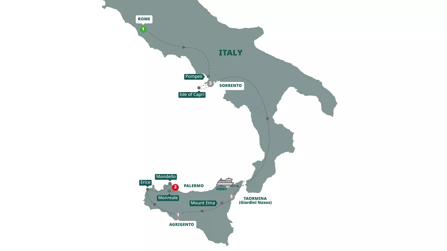 Southern Italy Sicily Guided Tour Map