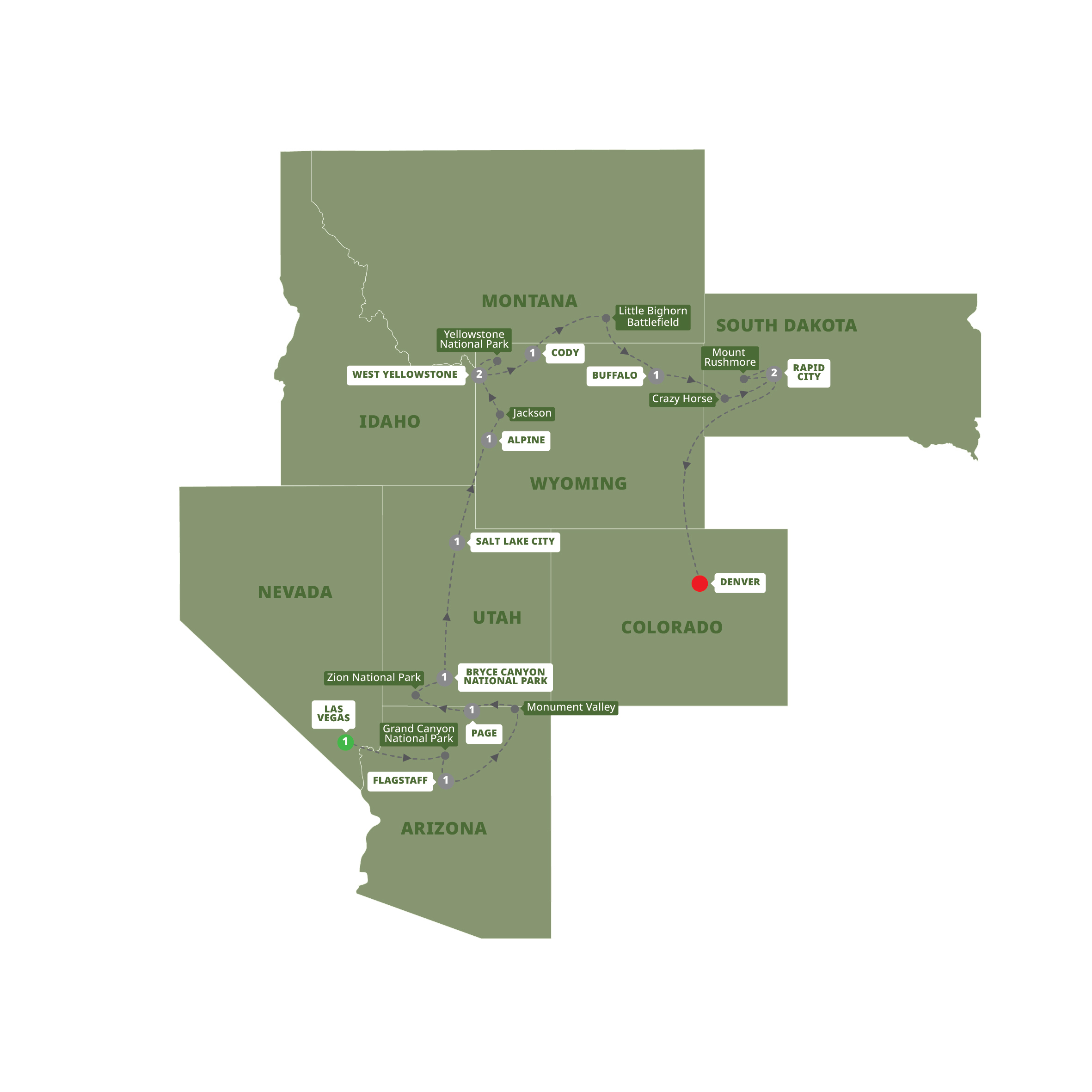 Spectacular Canyons National Parks Las Vegas Denver Guided Tour Map 2027 SCNR