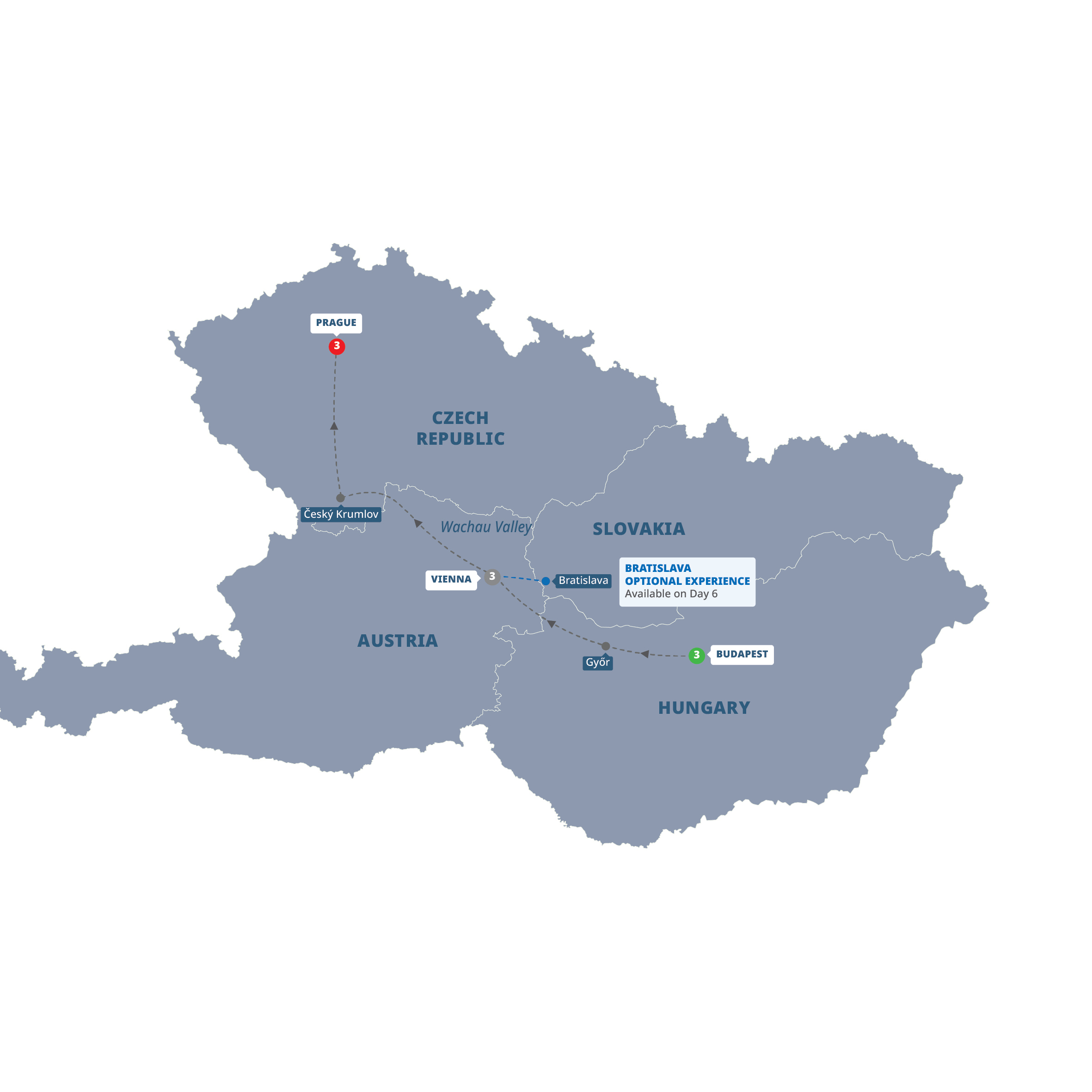 Easy Pace Budapest Vienna Prague Guided Tour Map 2027