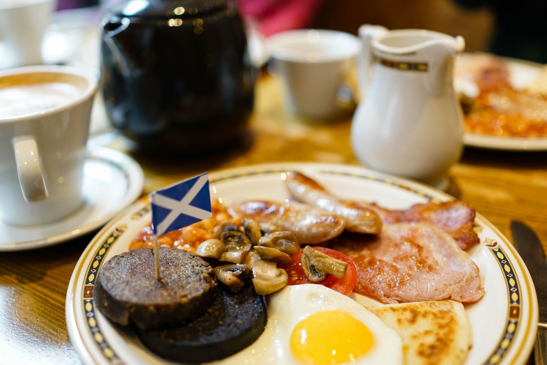 Close up image of a full Scottish breakfast