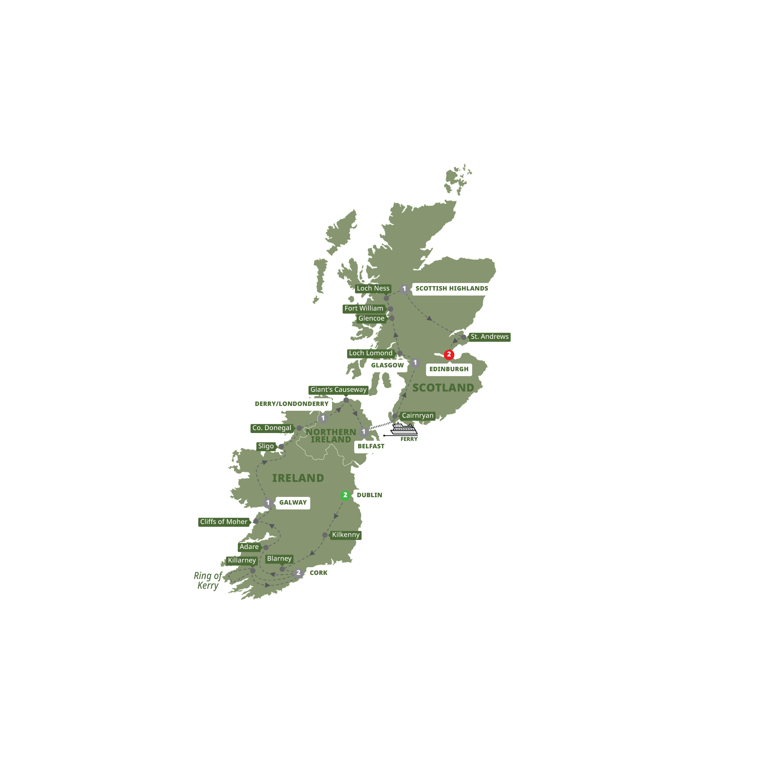 Ireland and Scotland Adventure Guided Tour Map 2027 ICHI