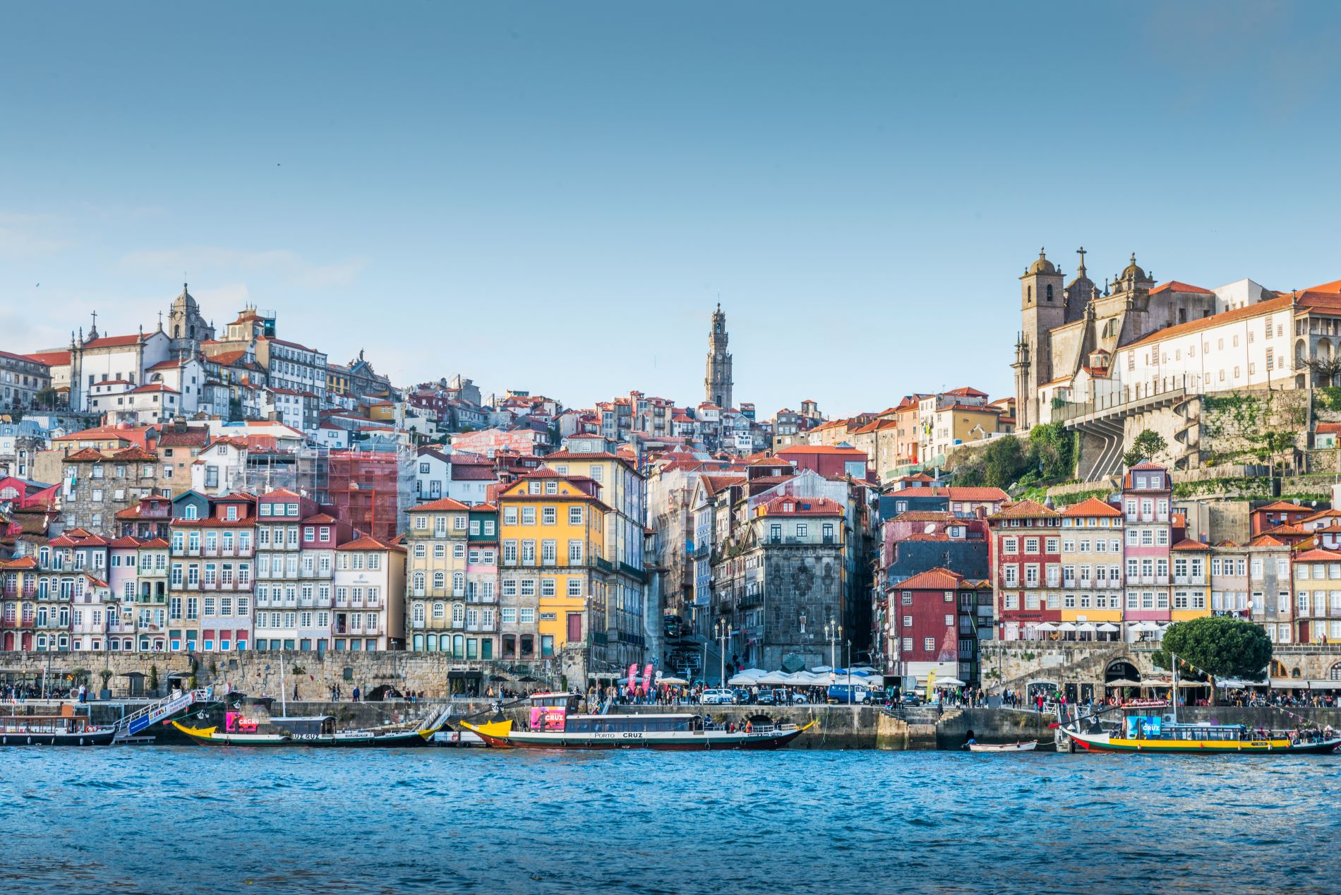 Port Wine Ship At River Douro With Porto City
