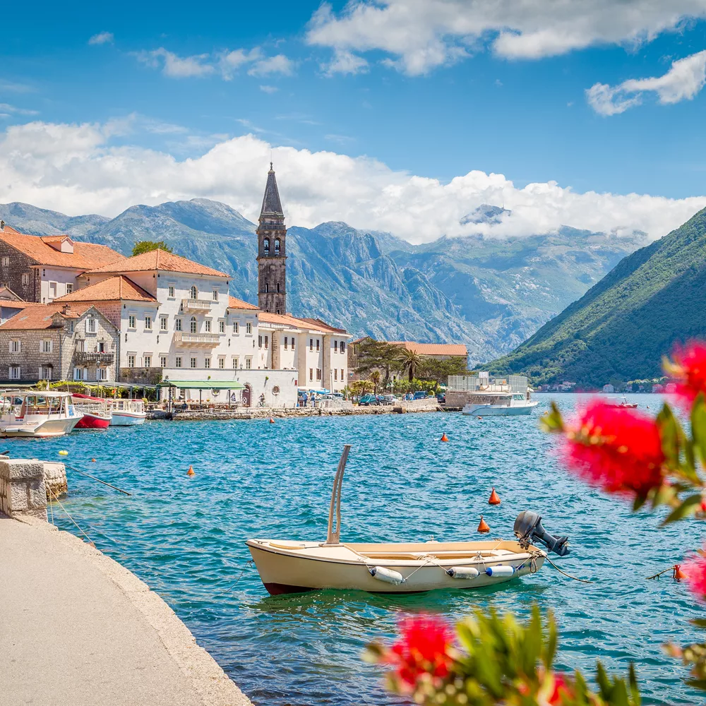 Historic Town Of Perast At Bay Of Kotor In Summer, Montenegro 