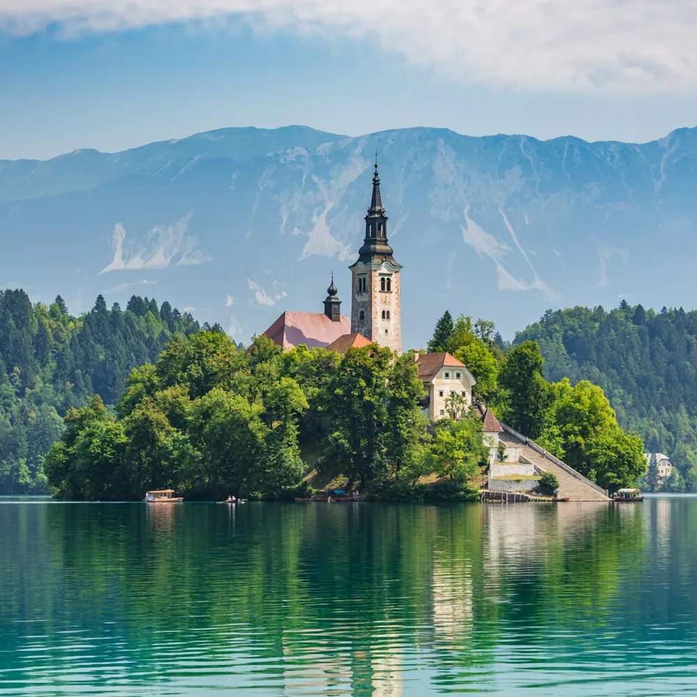 Santa Maria Church on Lake Bled in Slovenia