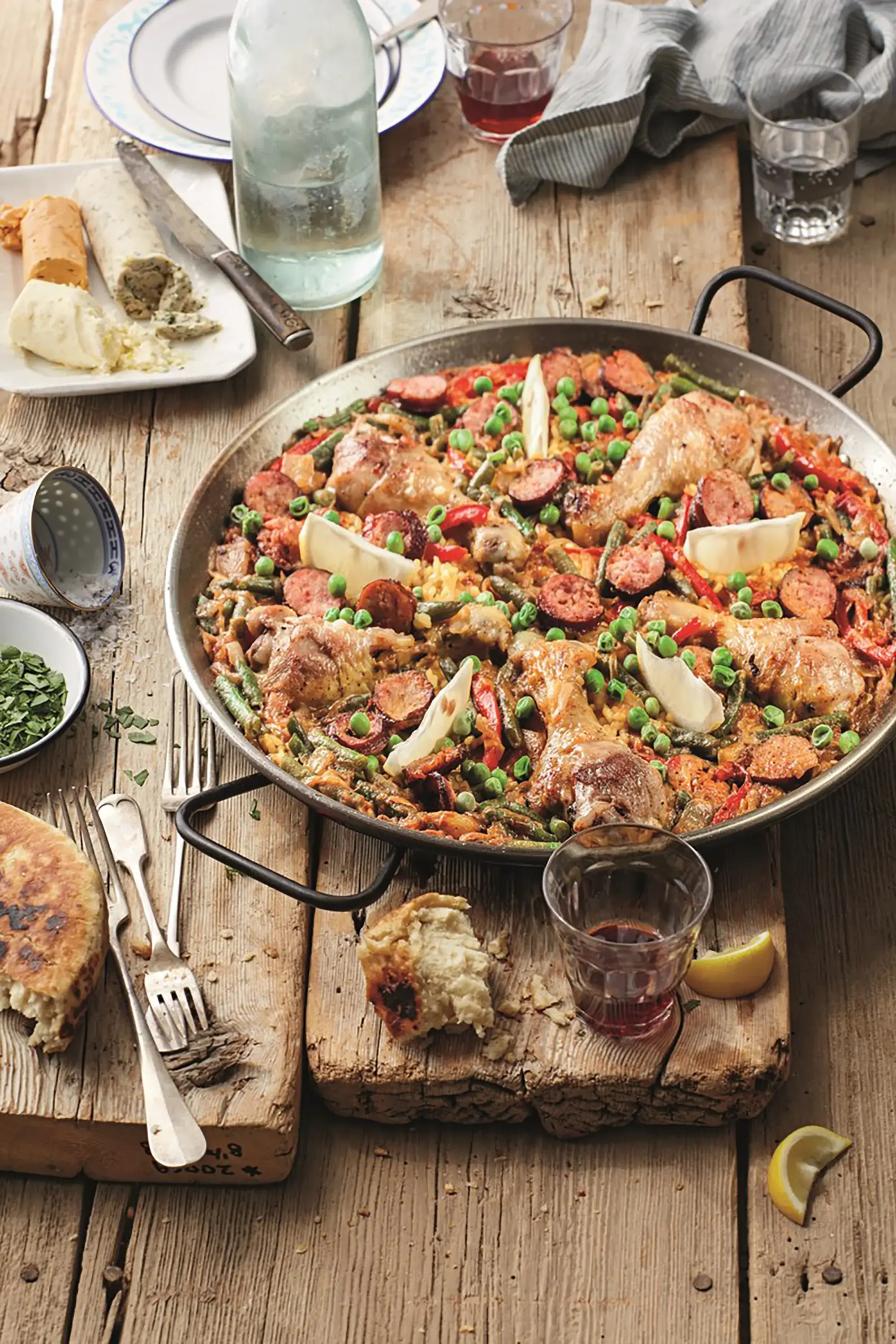 A large pan of paella from Valencia, Spain