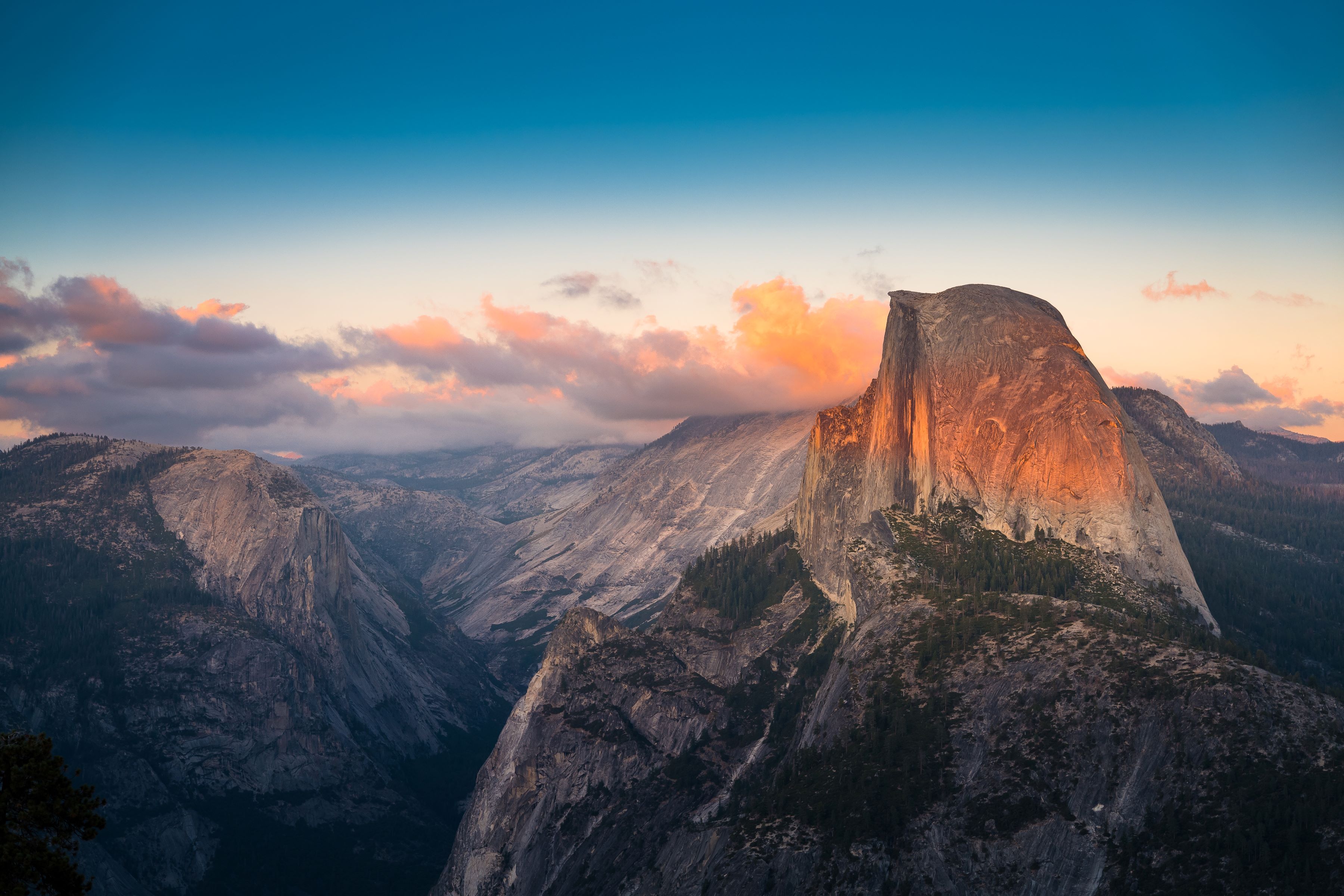View of a dramatic mountaintop at sunset