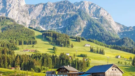 Houses at mountainside in Werfen, Austria