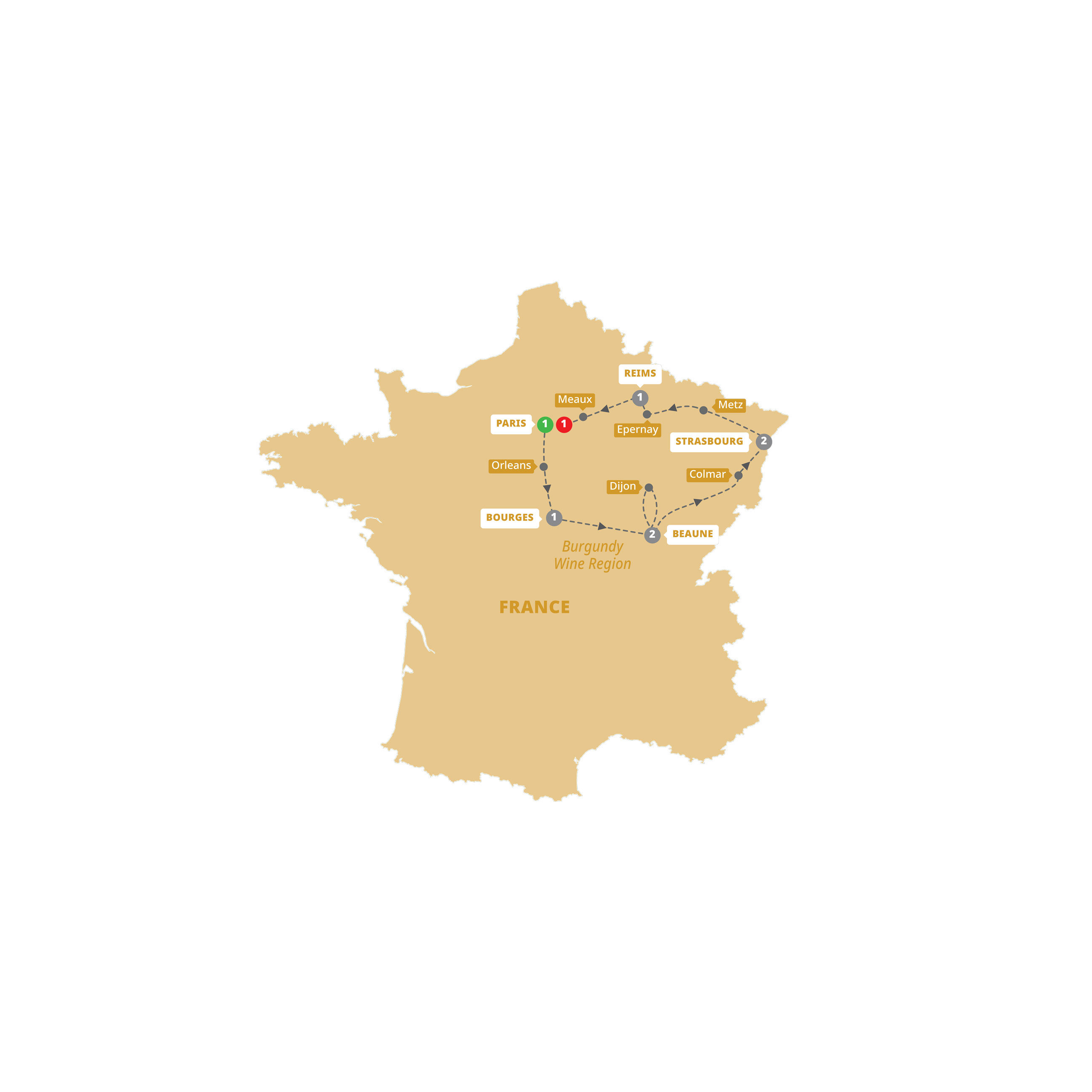 Villages of France Guided Tour Map 2026