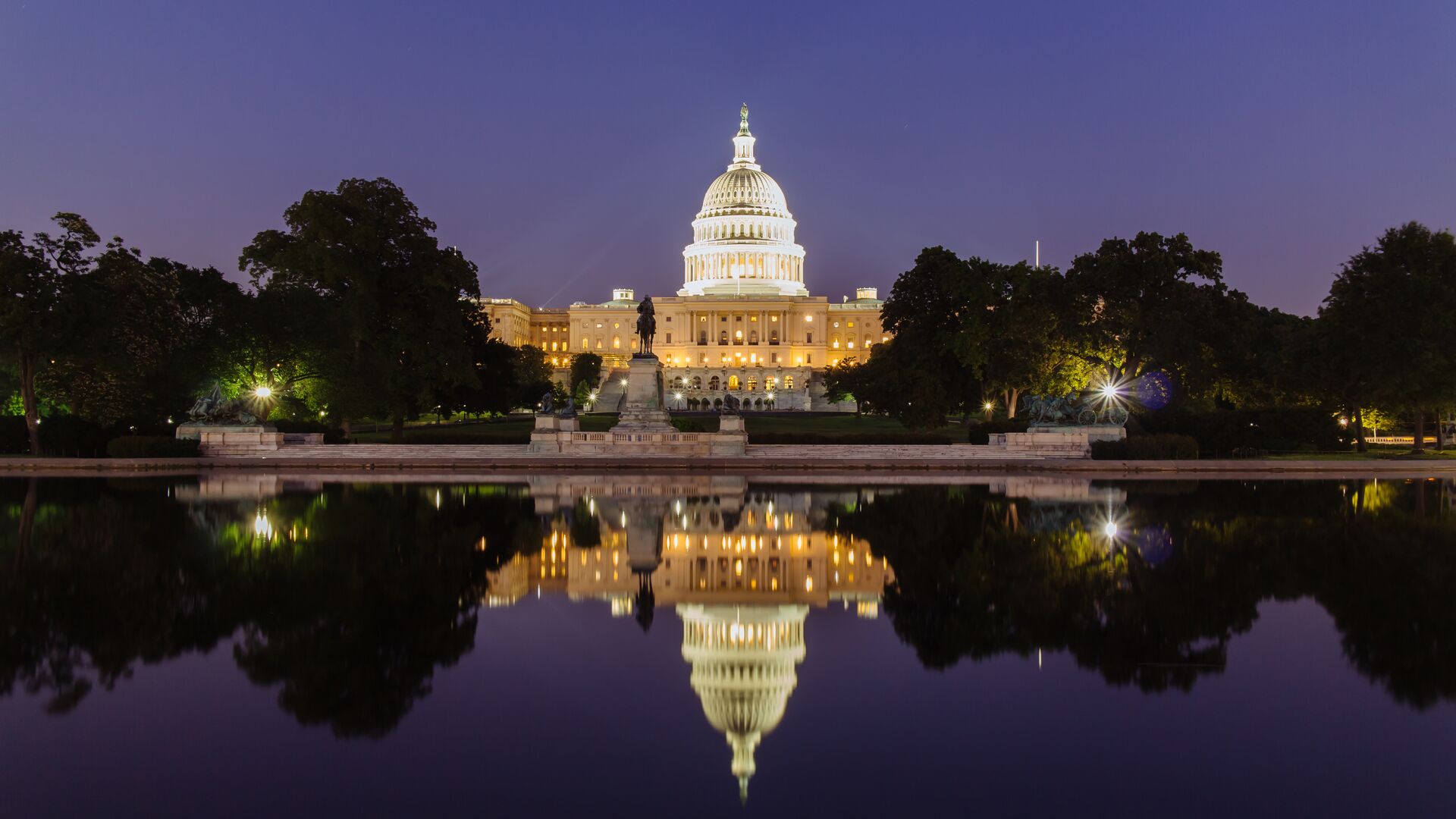 The United States Capitol Building at night in Washington DC, United States