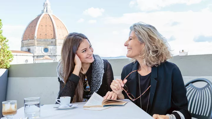 Women with view of Duomo Santa Maria Del Fiore in Florence, Italy