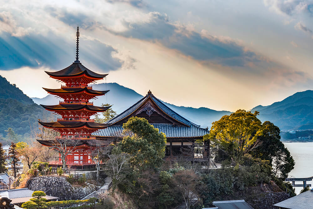 Japan Hiroshima Red Shinto Pagoda