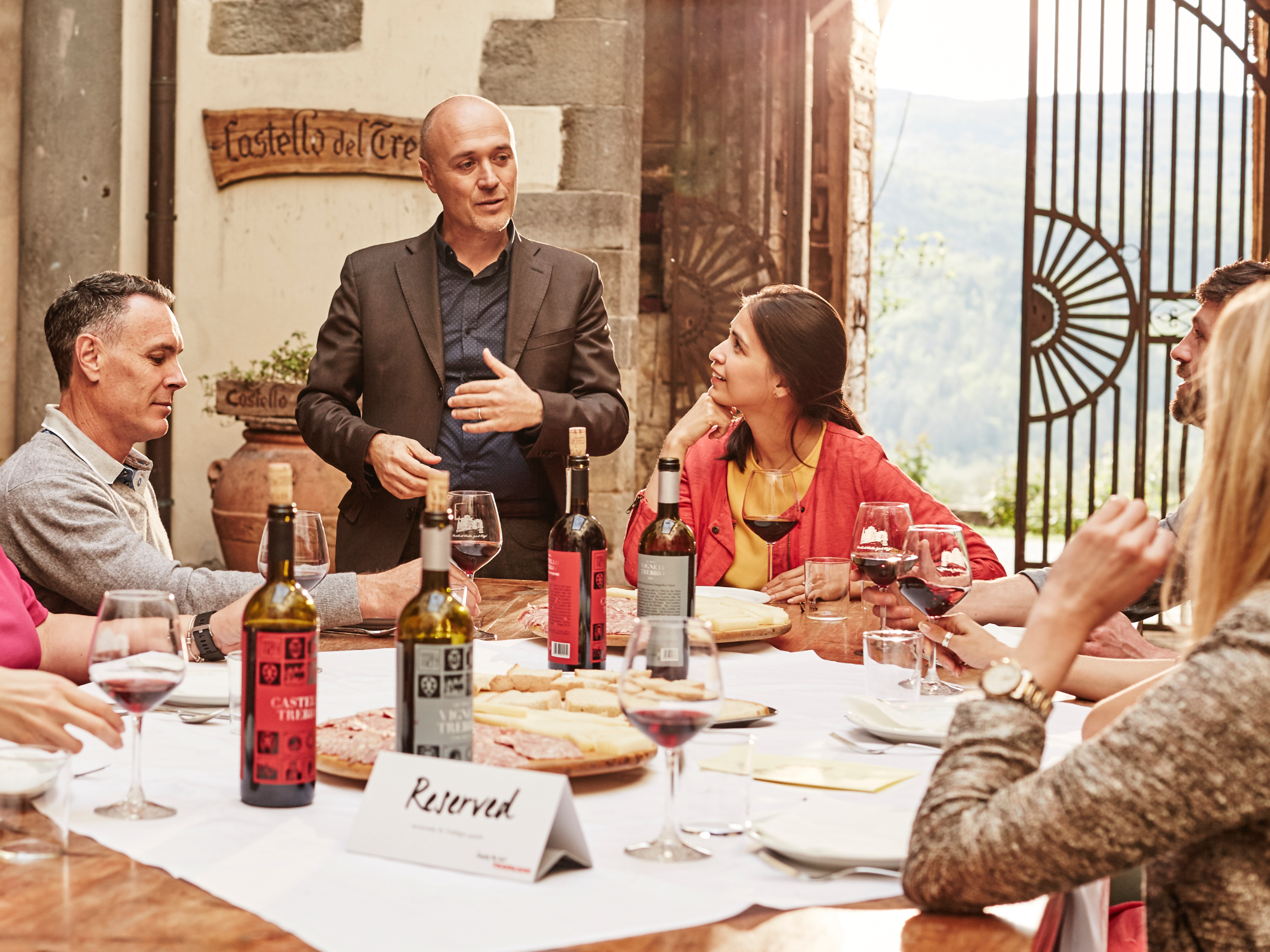 Group wine tasting in Castello del Trebbio, Italy