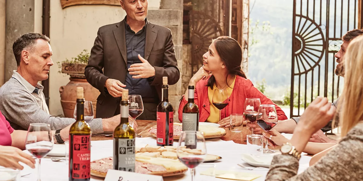 Group wine tasting in Castello del Trebbio, Italy