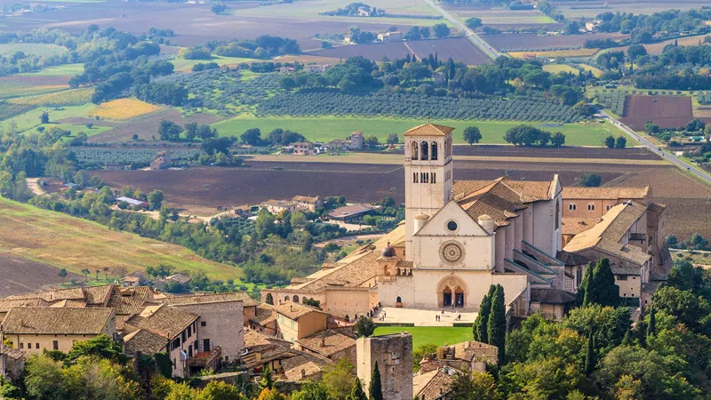View of the Basilica of St. Francis in Assisi, Italy