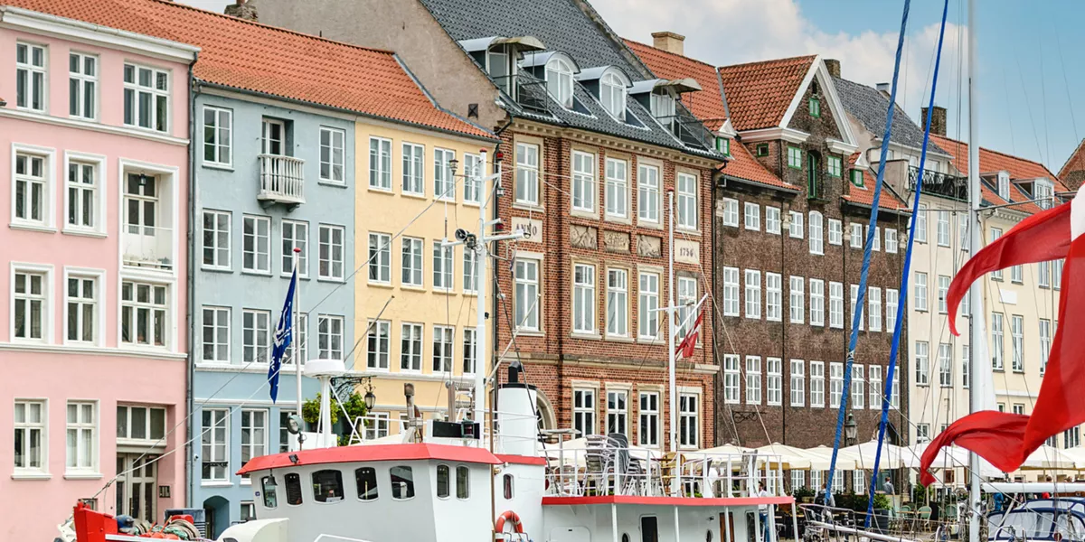 Nyhavn waterfront and canal in Copenhagen, Denmark