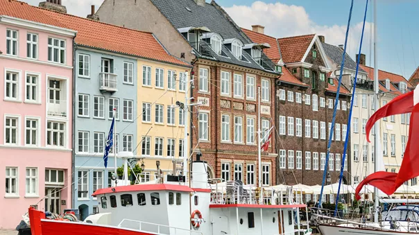 Nyhavn waterfront and canal in Copenhagen, Denmark