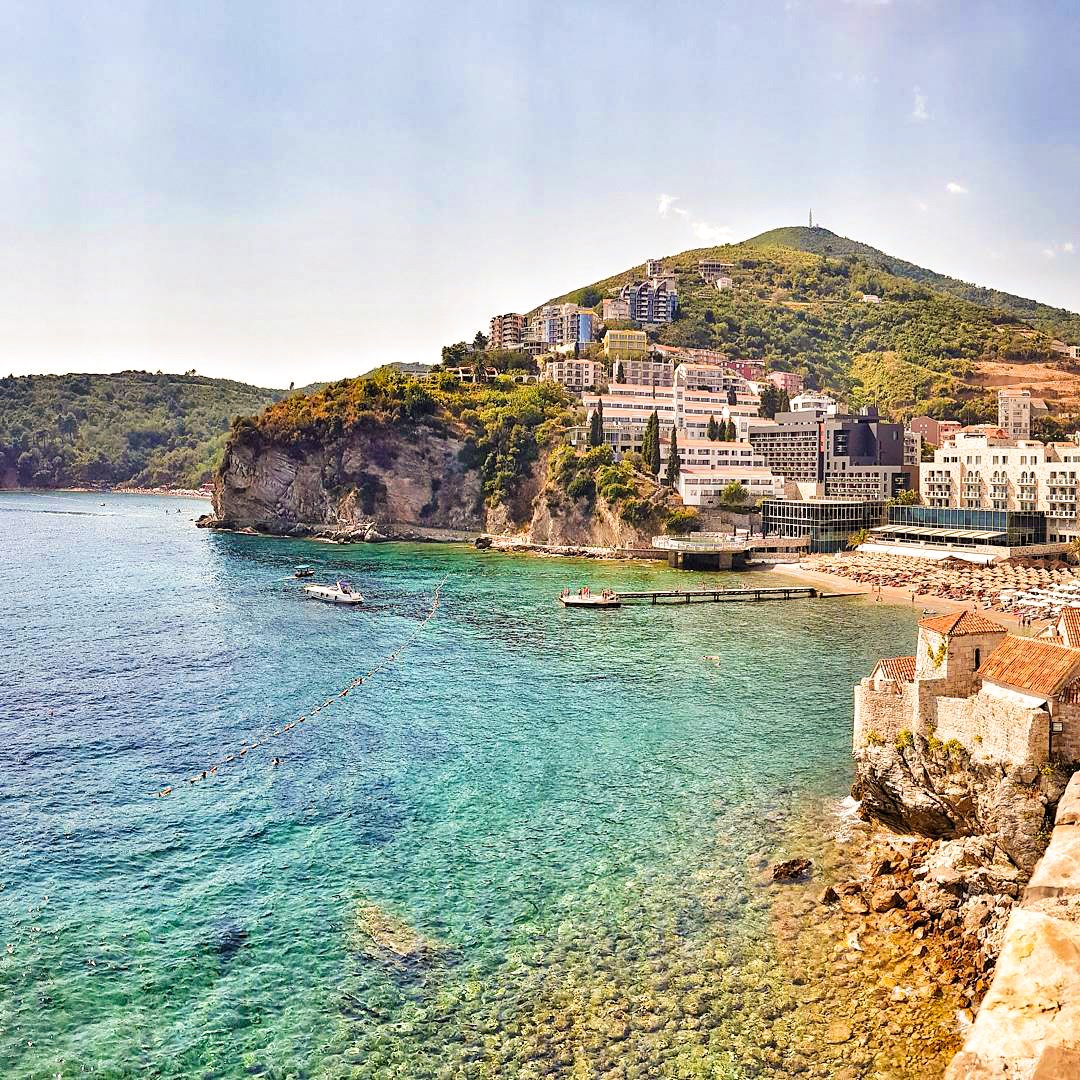 A view over Budva Beach in Budva, Montenegro