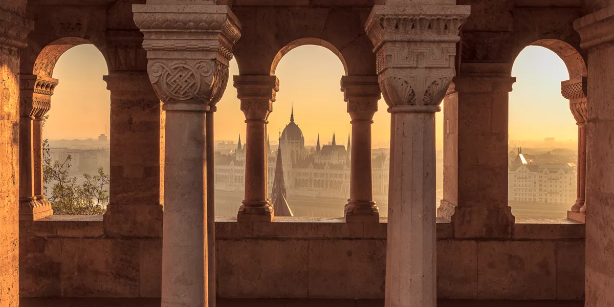 Columns of an old building in Budapest, Hungary