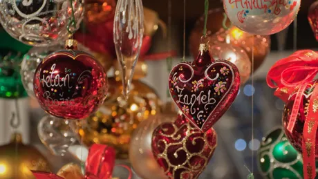 Collection of Christmas decorations dangling from above