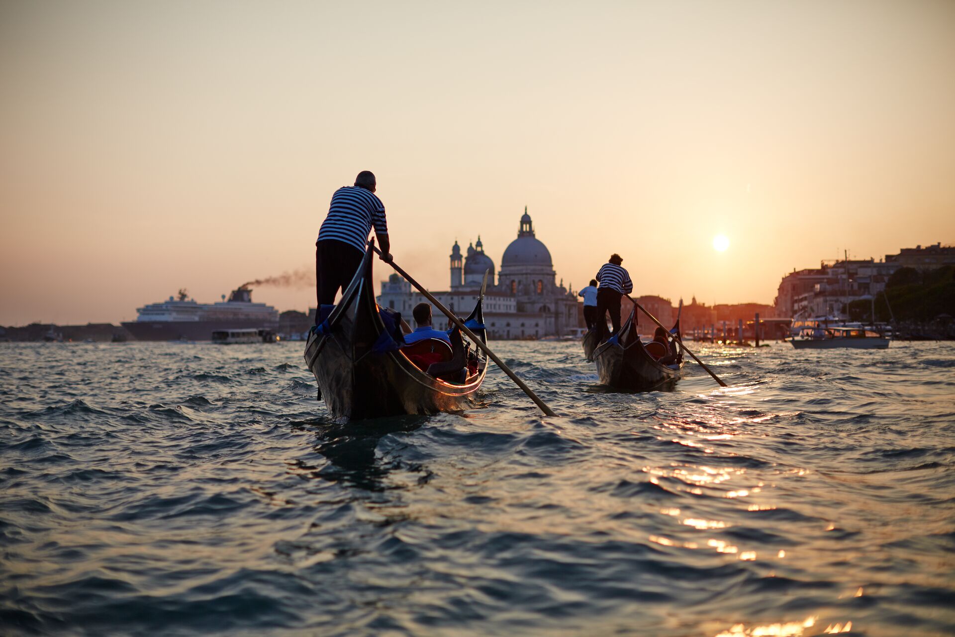 Gondolas on the Grand Canal in Venice, Italy