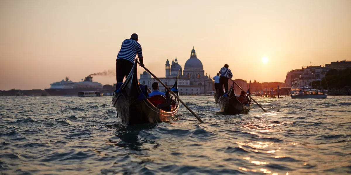 Gondolas on the Grand Canal in Venice, Italy