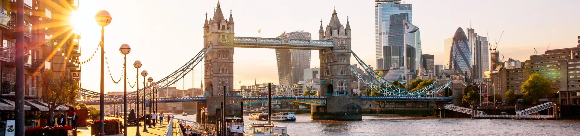 Looking down the River Thames toward Tower Bridge and the skyline of the City of London