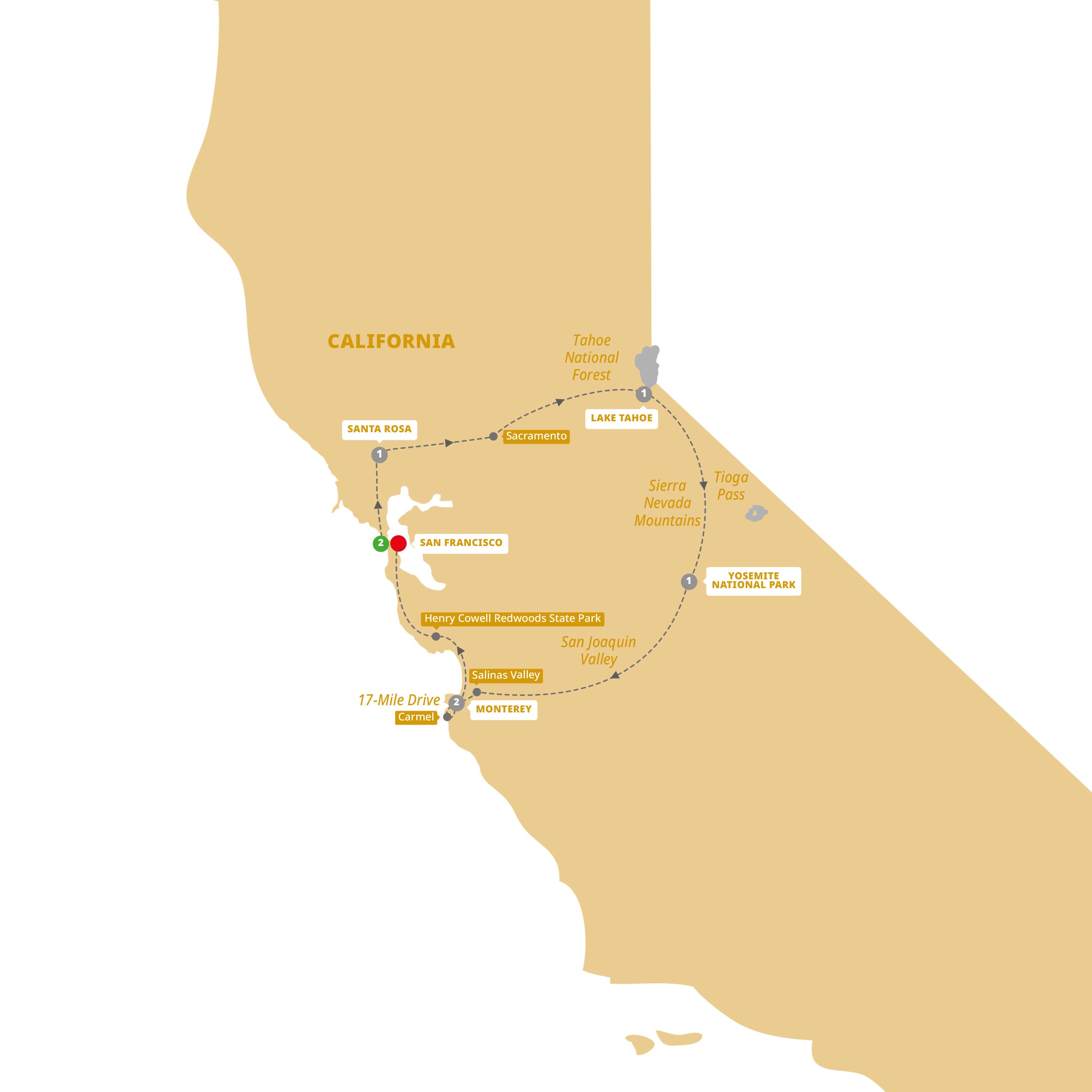 Northern California Guided Tour Map 2024