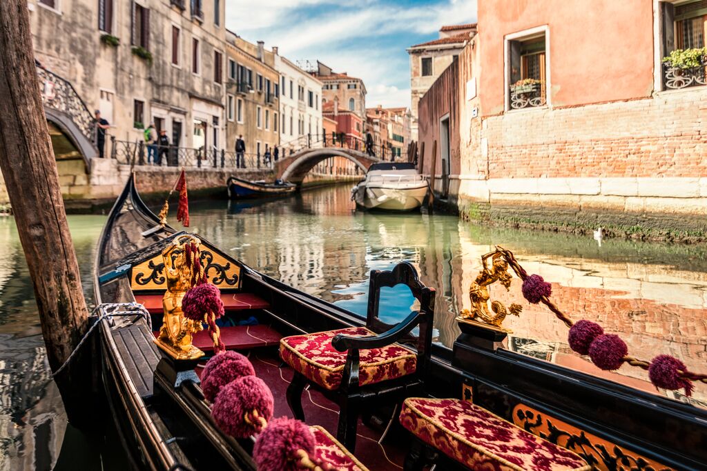 Italy, Venice, Gondola On Canal