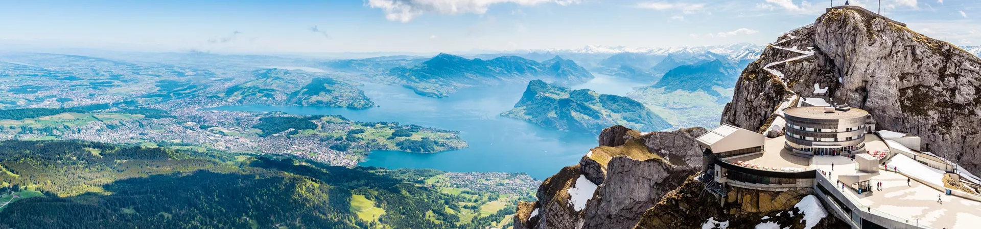 Pilatus Kulm peak over Lake Lucerne in Switzerland, Europe