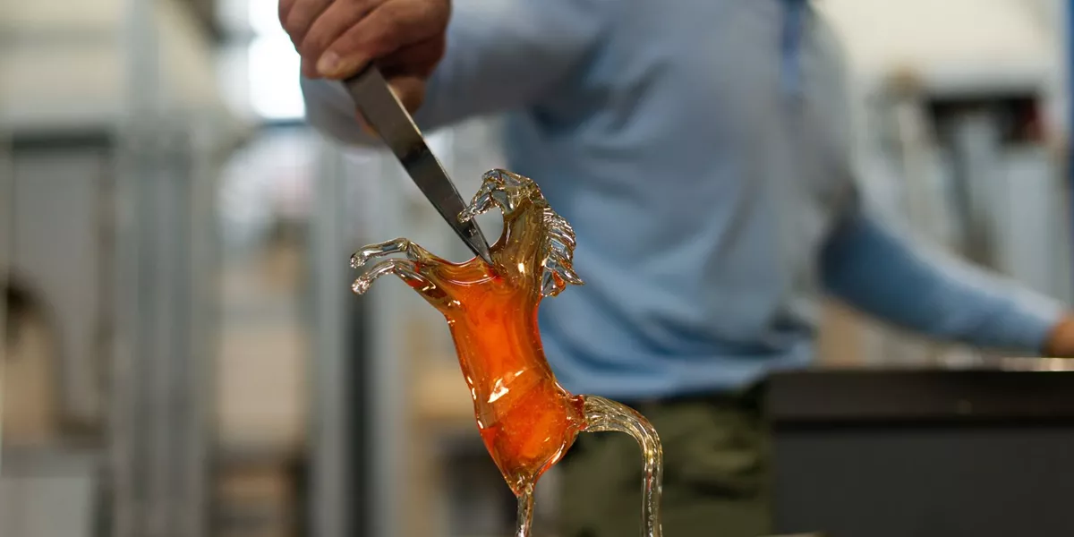 Close-up of a traditional glass-blowing in Venice, Italy