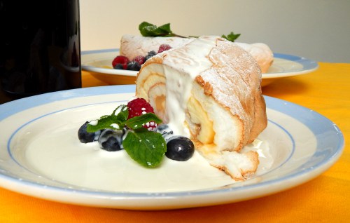 Lemon meringue roulade - served at Blackmore Farm