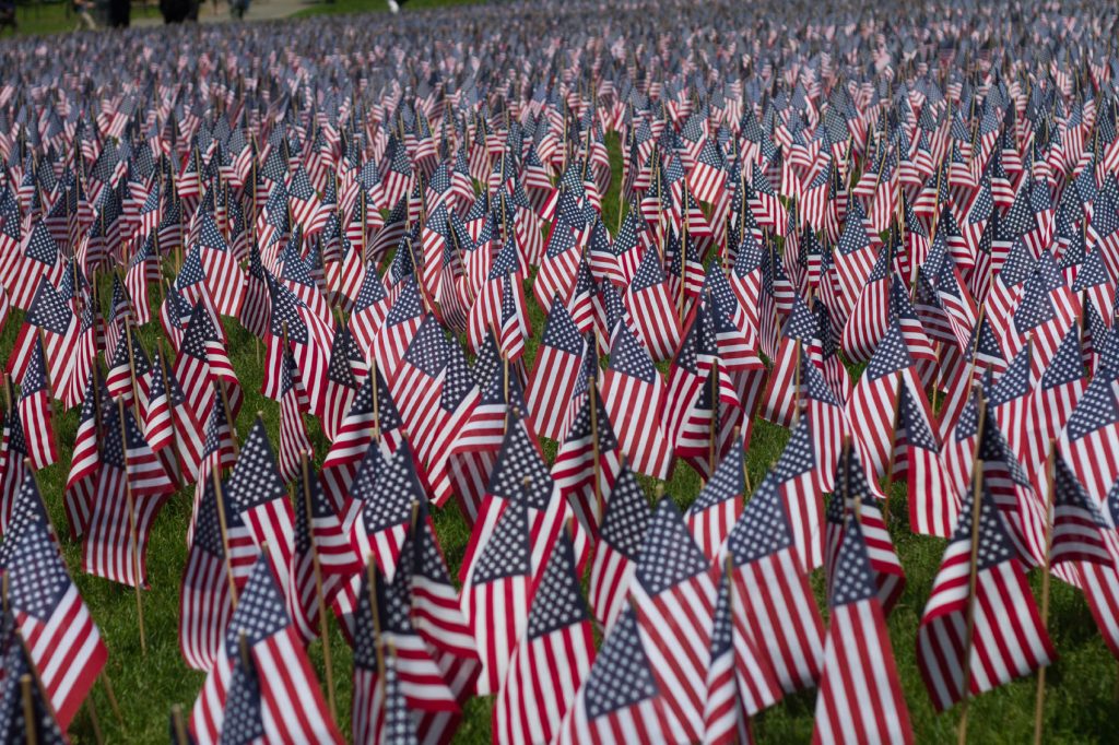 Thousands of american flags in Boston during Memorial Day in the US