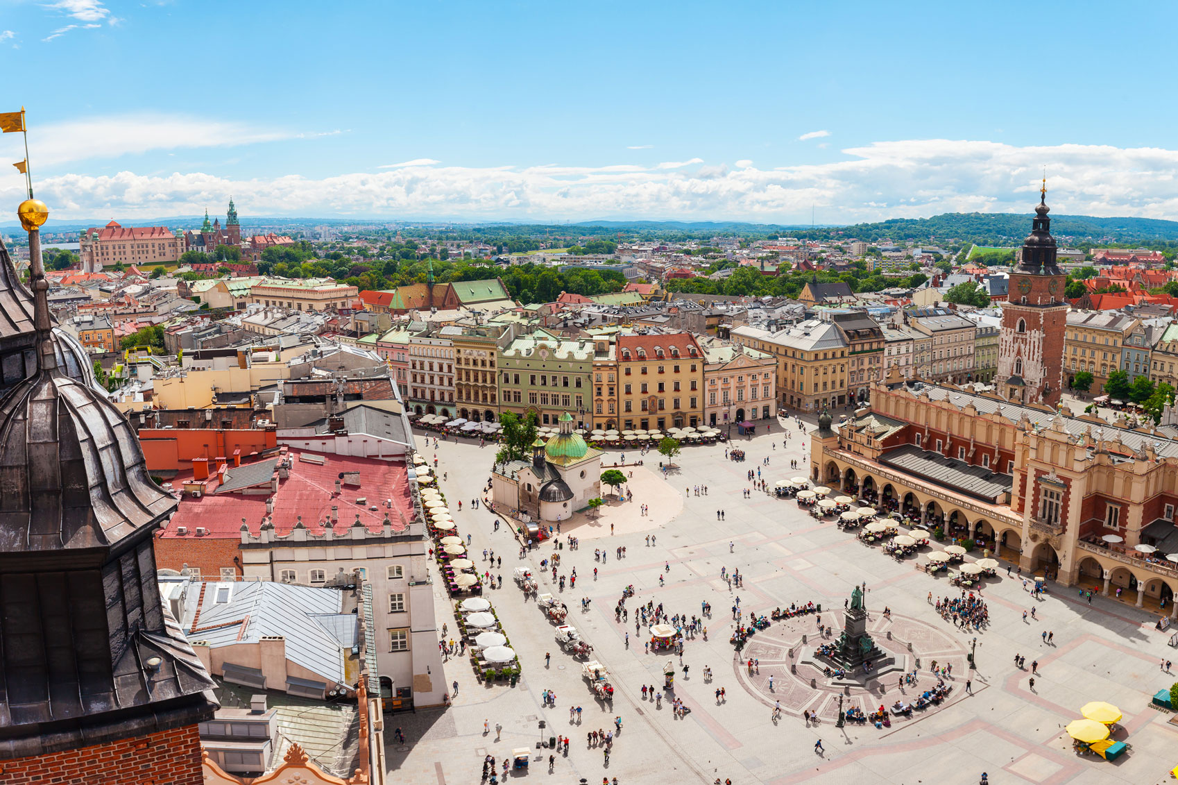 Aerial view of Krakow's central square